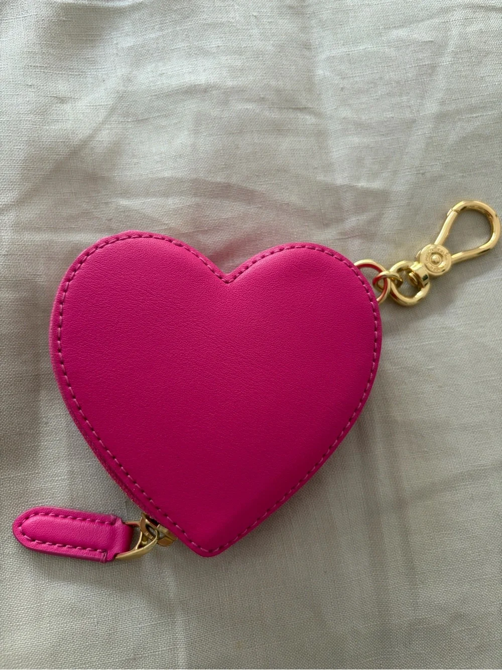 Lauren Ralph Lauren Hot Pink Leather Heart Coin Purse Bag Charm Key Clip